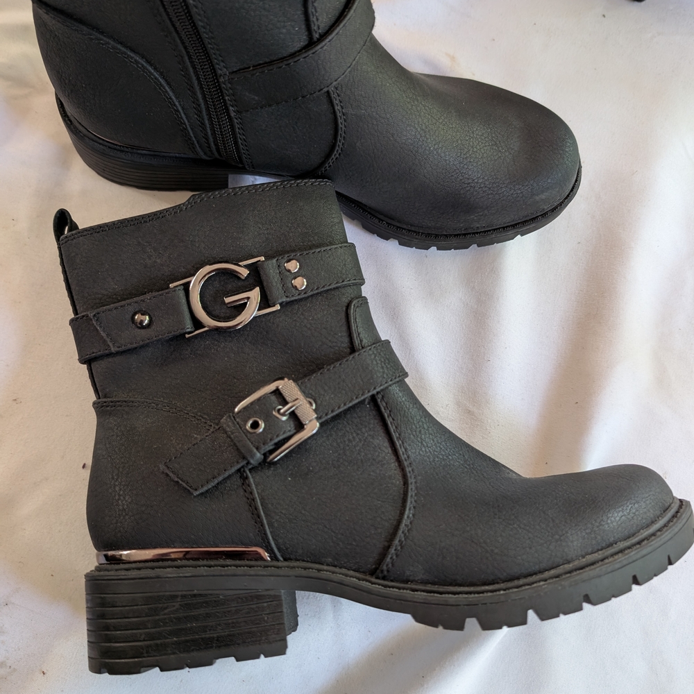 GBG Los Angeles Black Combat Moto Boots with Buckle Straps